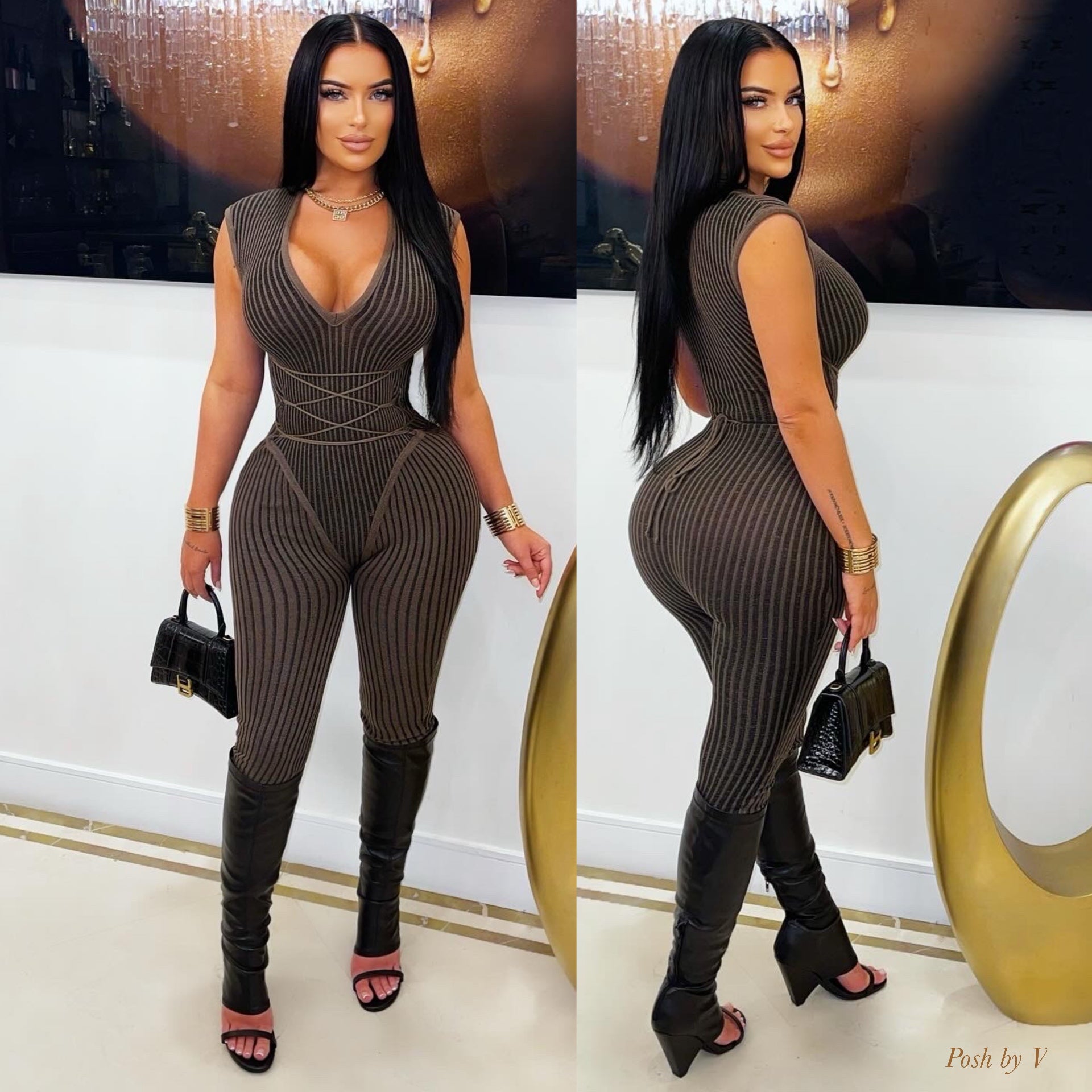 Alee rib jumpsuit (Brown/black)