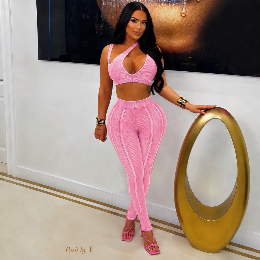 Esta rib leggings set (Pink)
