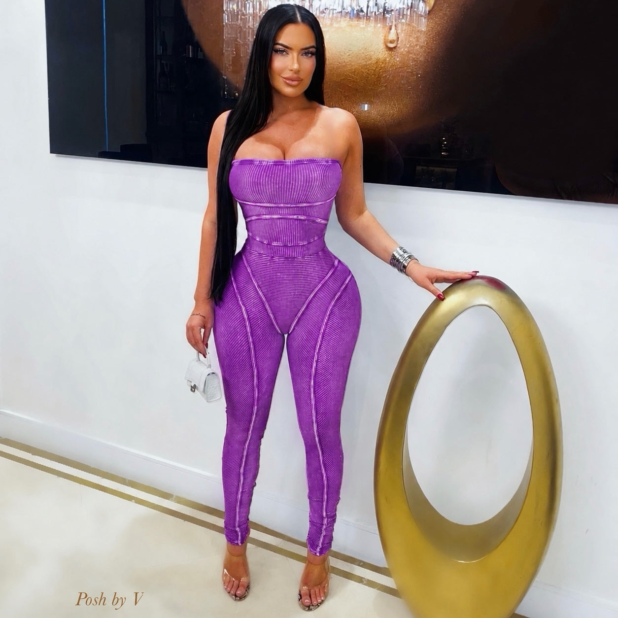 Palin rib laced jumpsuit (Purple)
