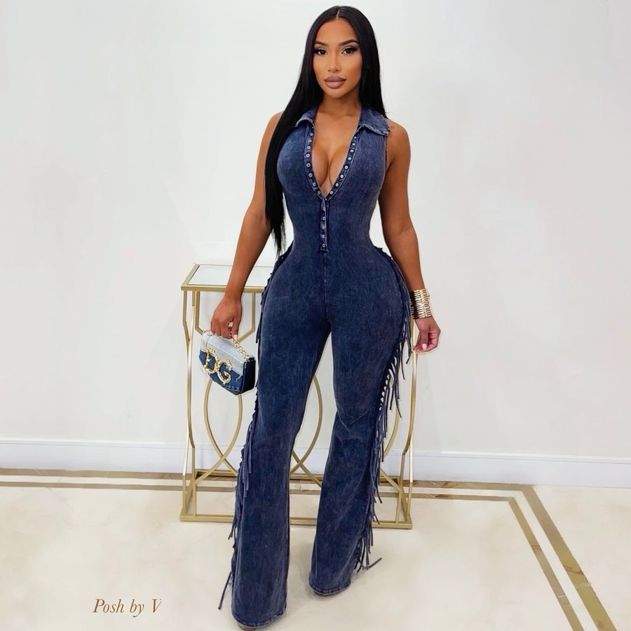 Rodeo fringe jumpsuit (Blue)