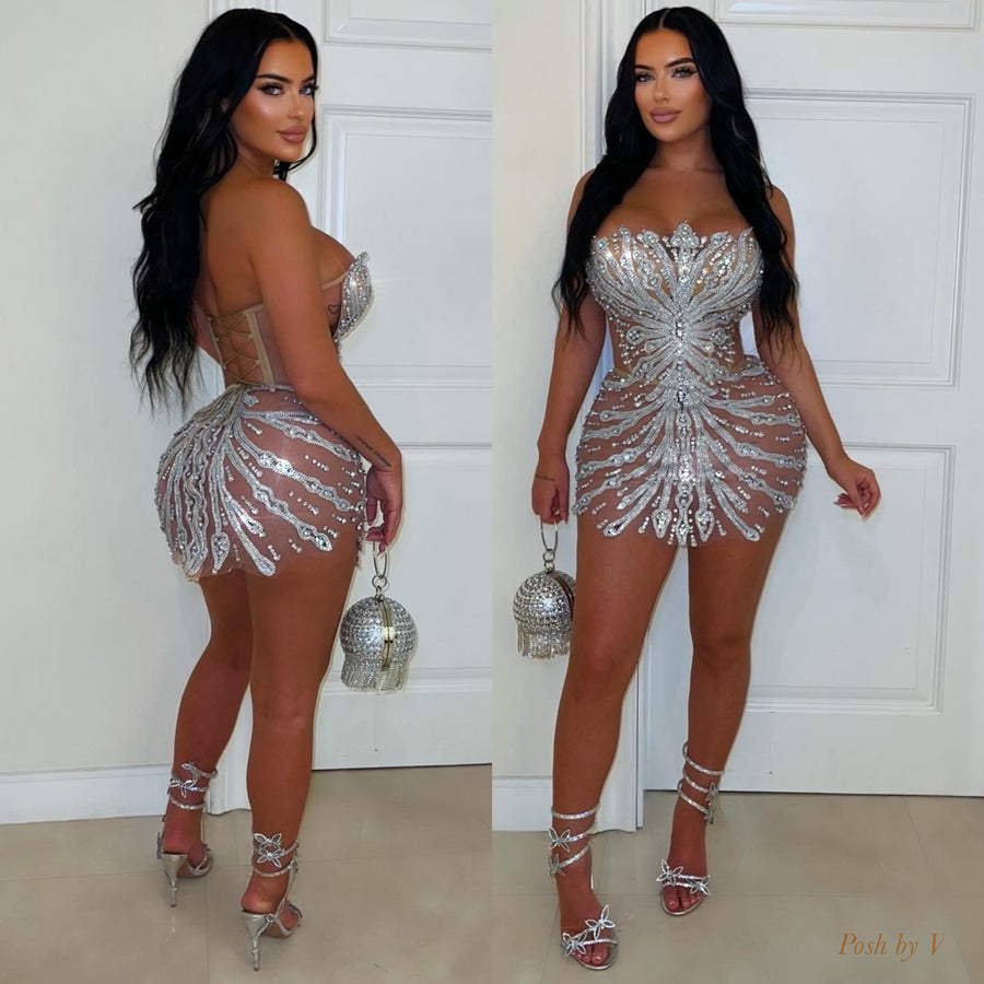 Glow crystal corset dress (Silver)