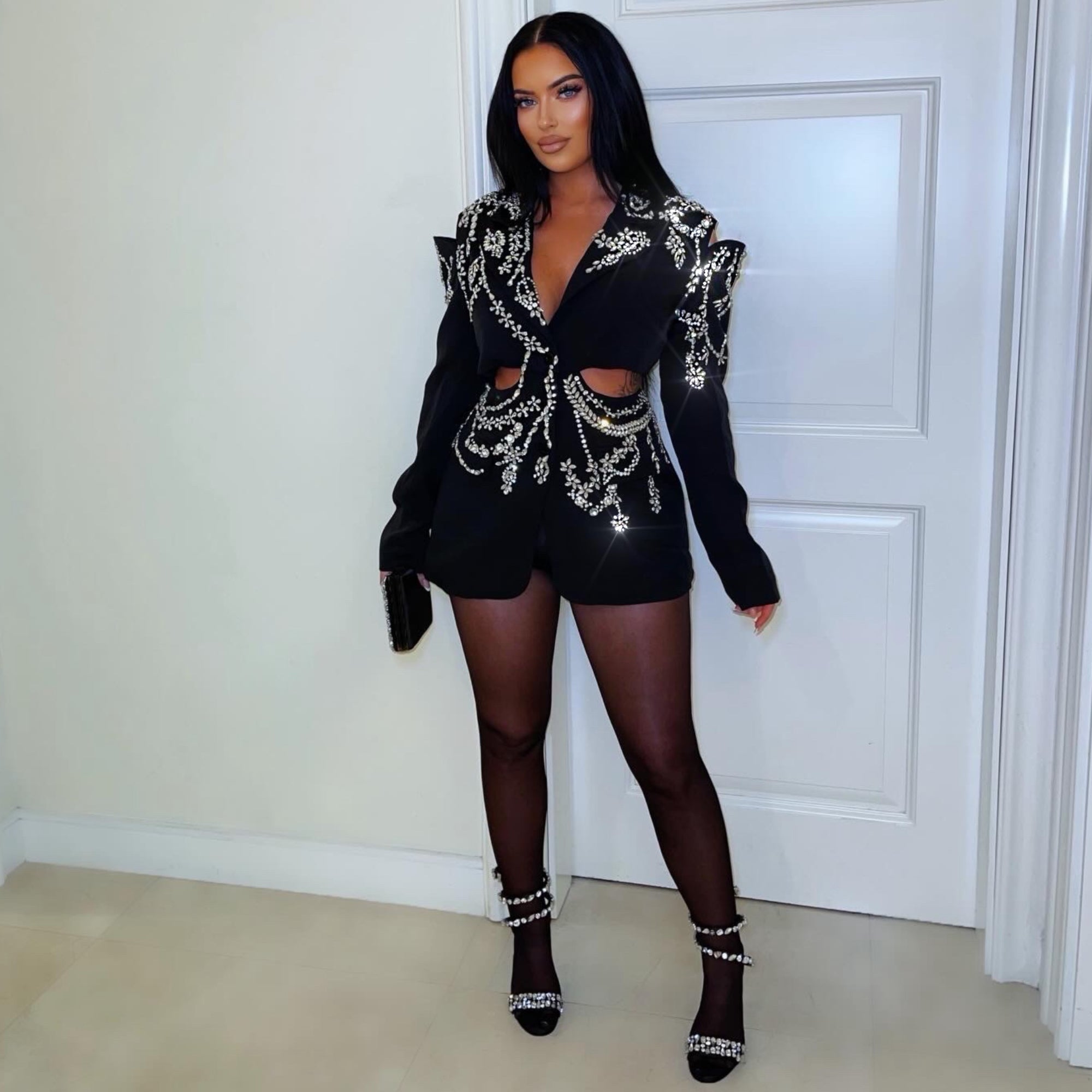 Luxe crystal blazer dress (Black/silver)