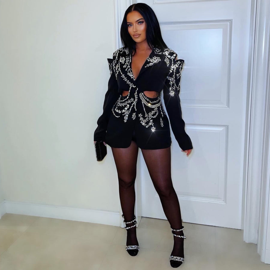 Luxe crystal blazer dress (Black/silver)