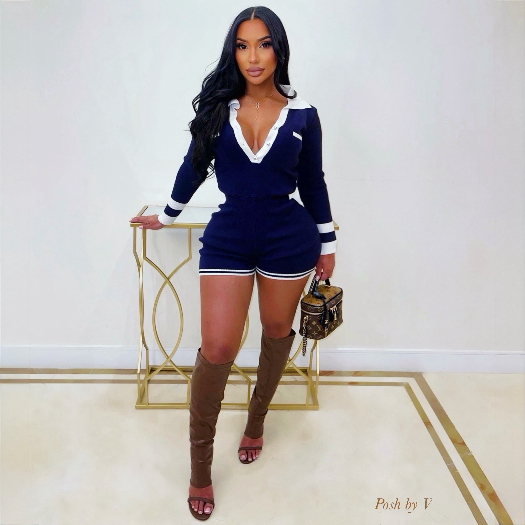 Saint knit romper (Navy/white)