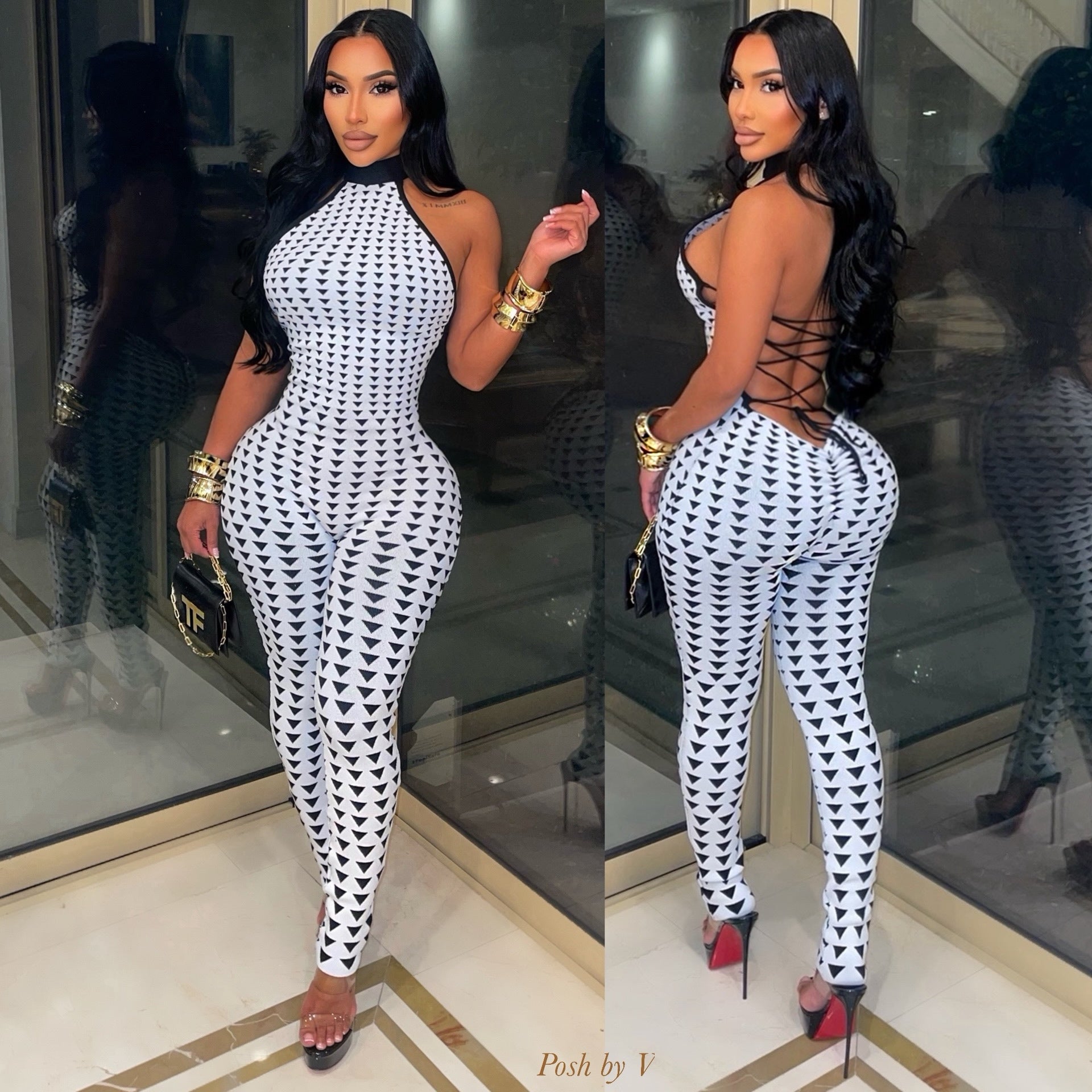 Viva knit jumpsuit (White/black)