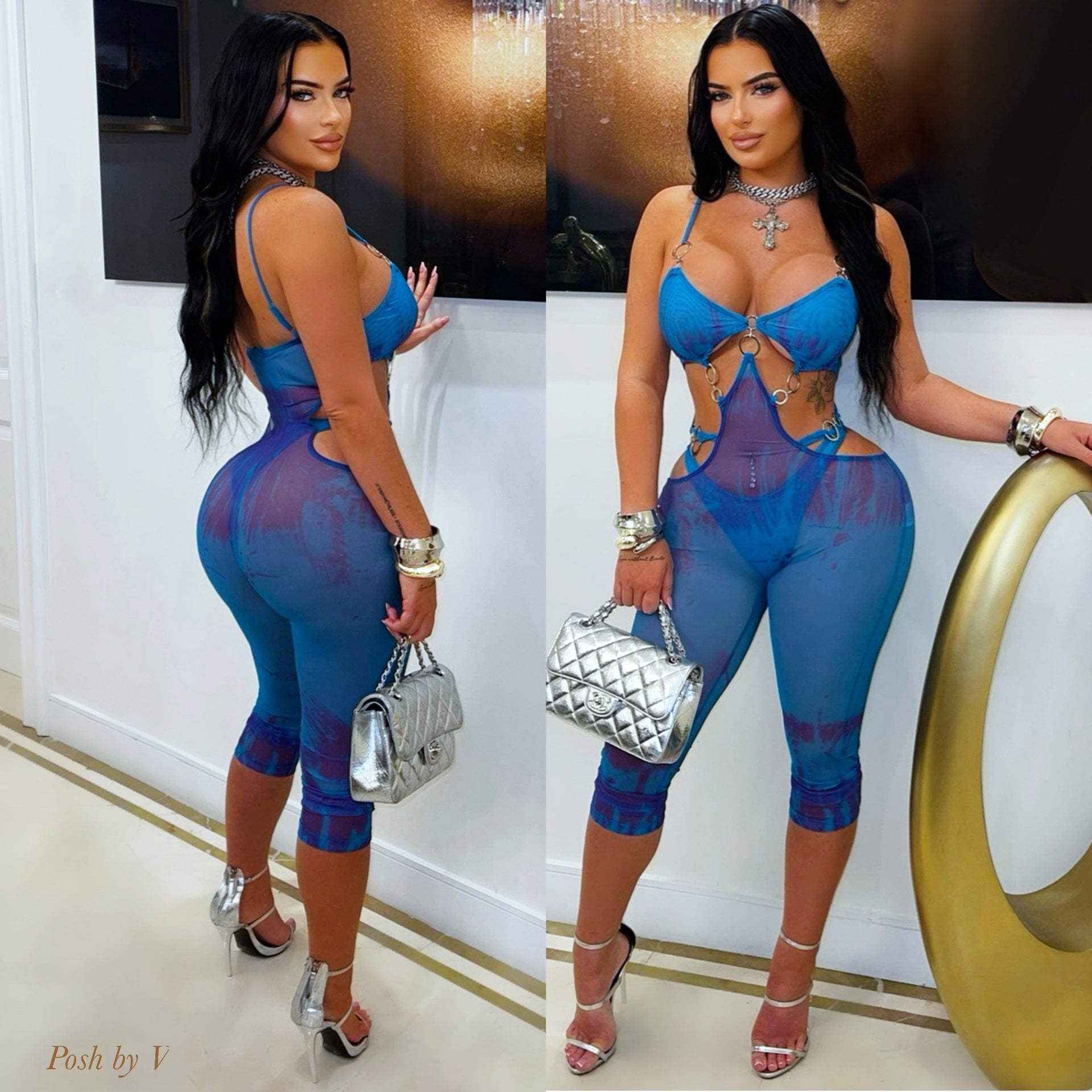 Tekki caged jumpsuit (Blue/purple)