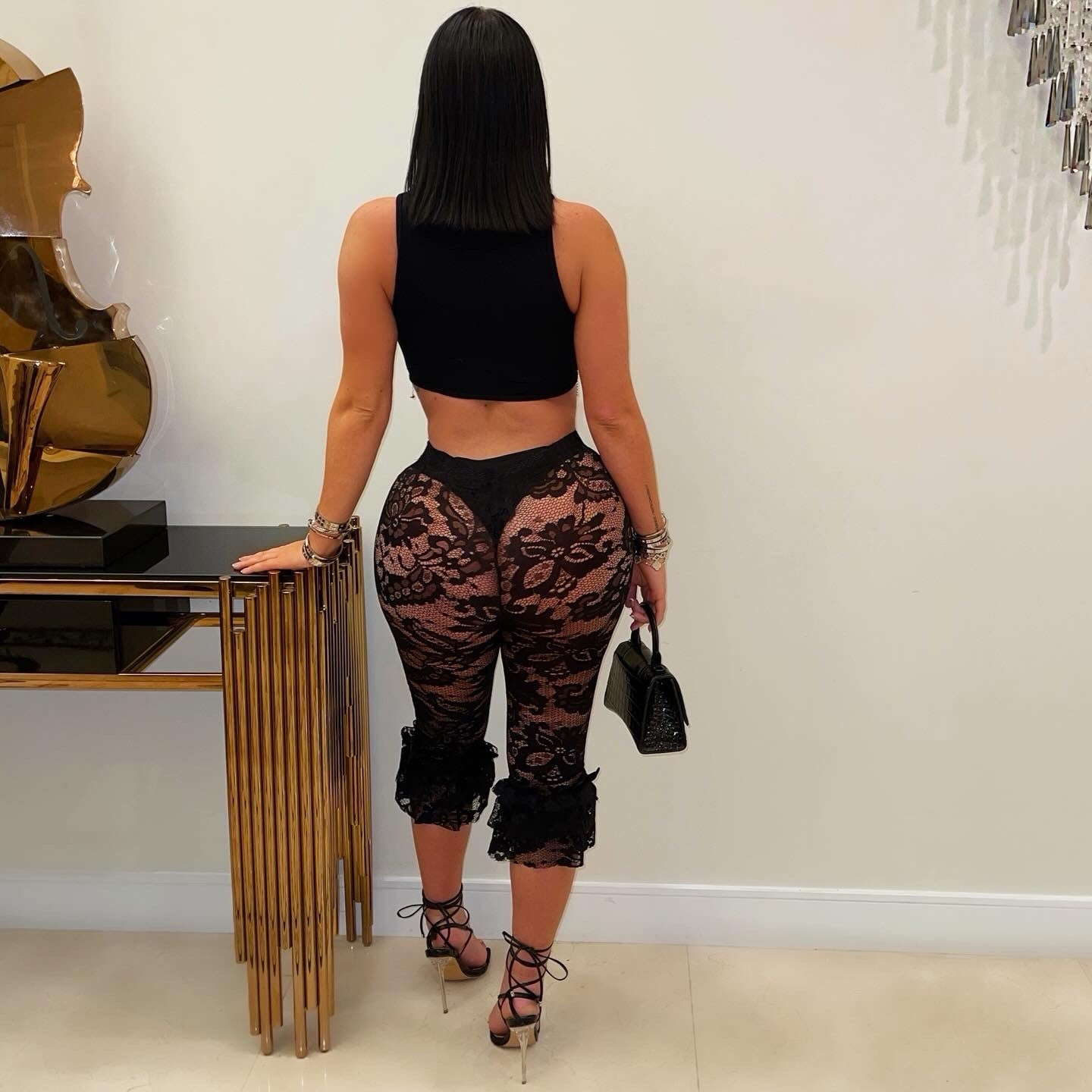 Love lace crop leggings (Black)