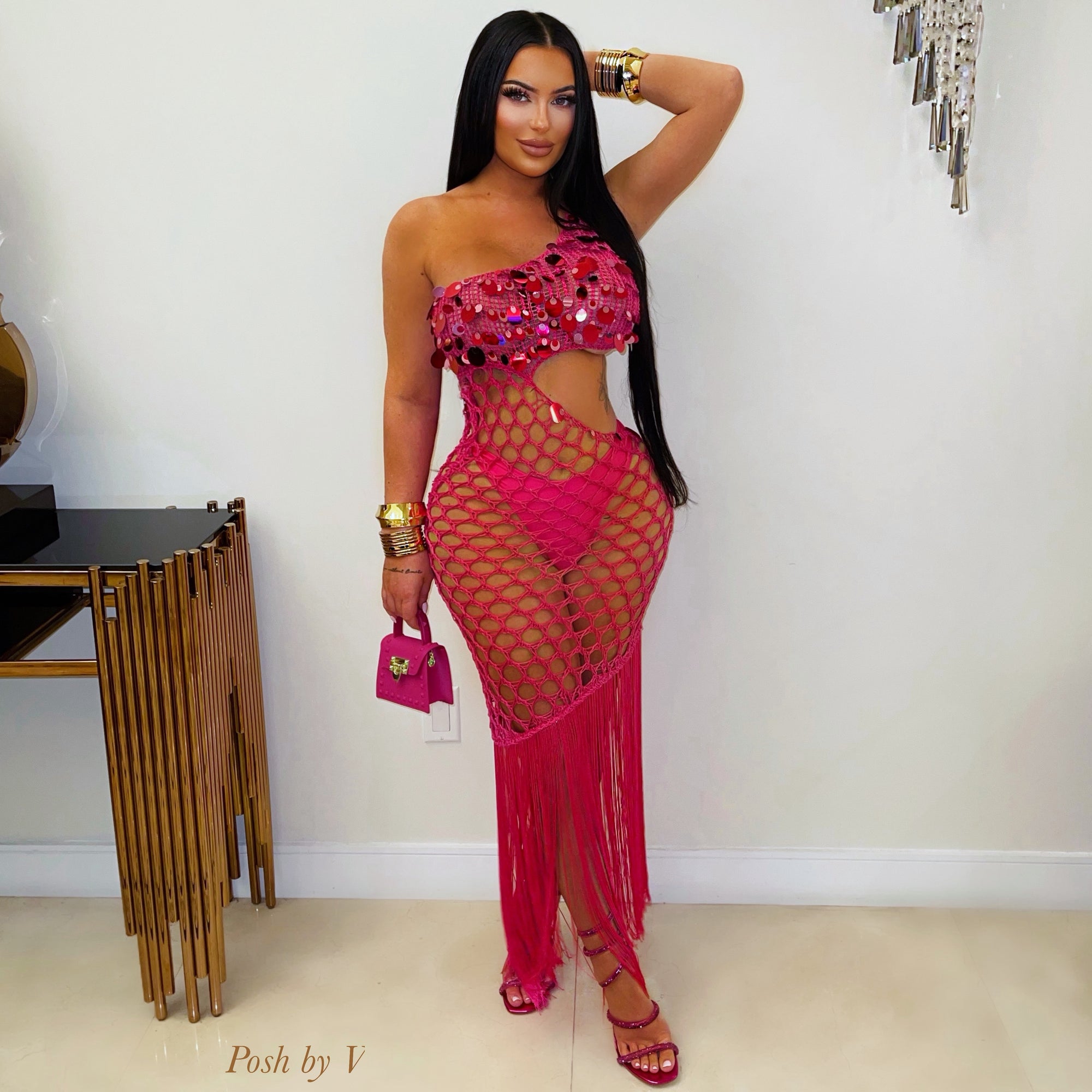 Tulum crochet fringe dress (Pink)