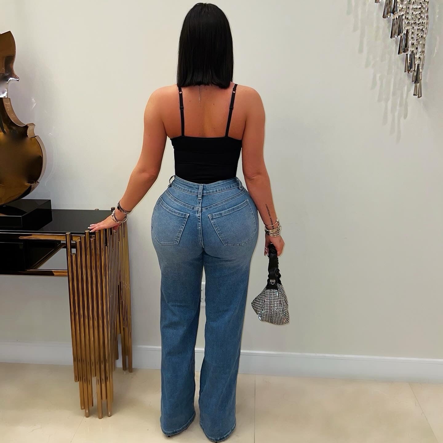 Bow crystal  jeans (Blue/black/silver)