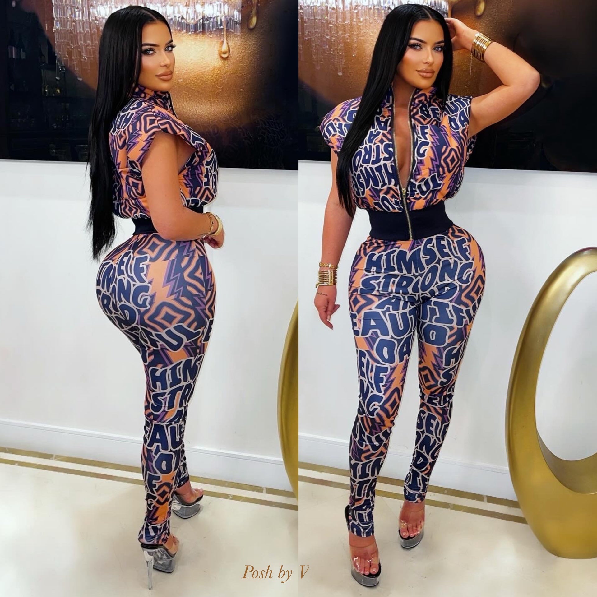 Evani vest leggings set (Navy/orange)