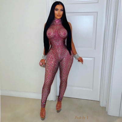 Queen crystal body jumpsuit (Pink)
