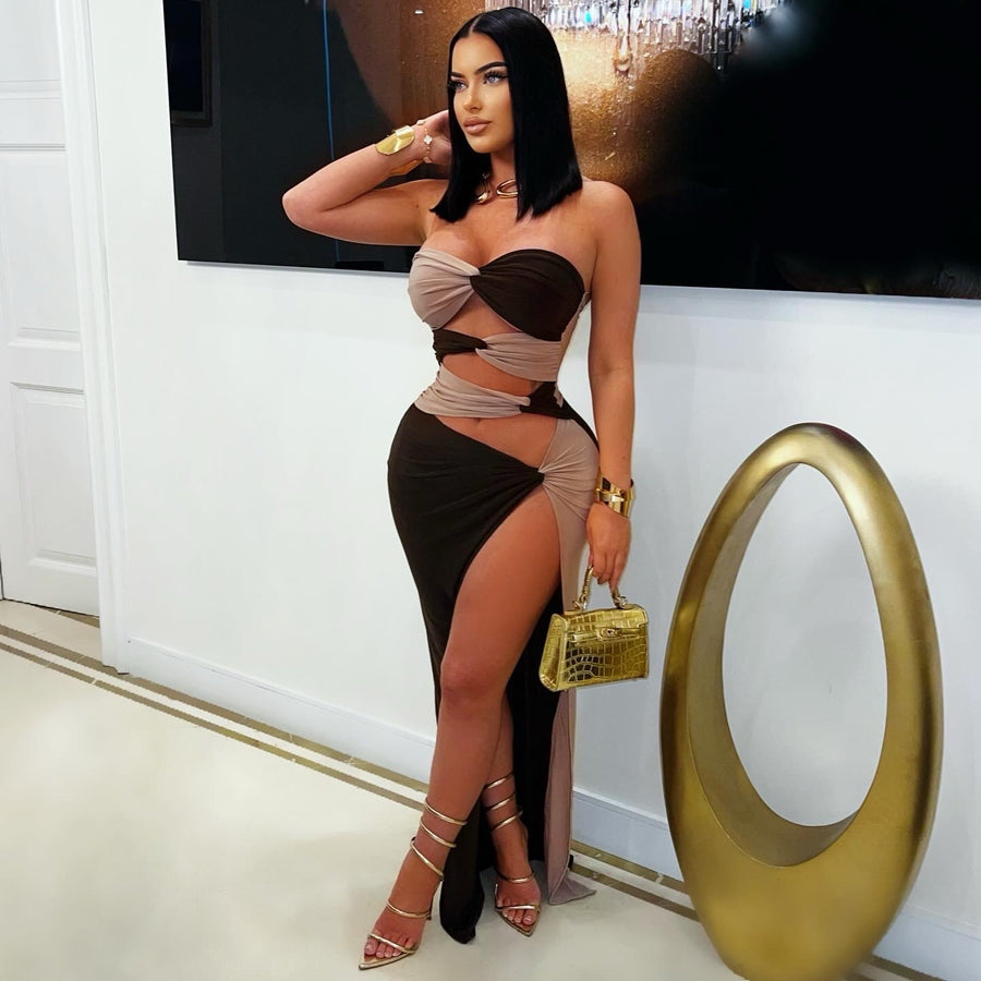 Hana twist maxi dress (Brown/nude)