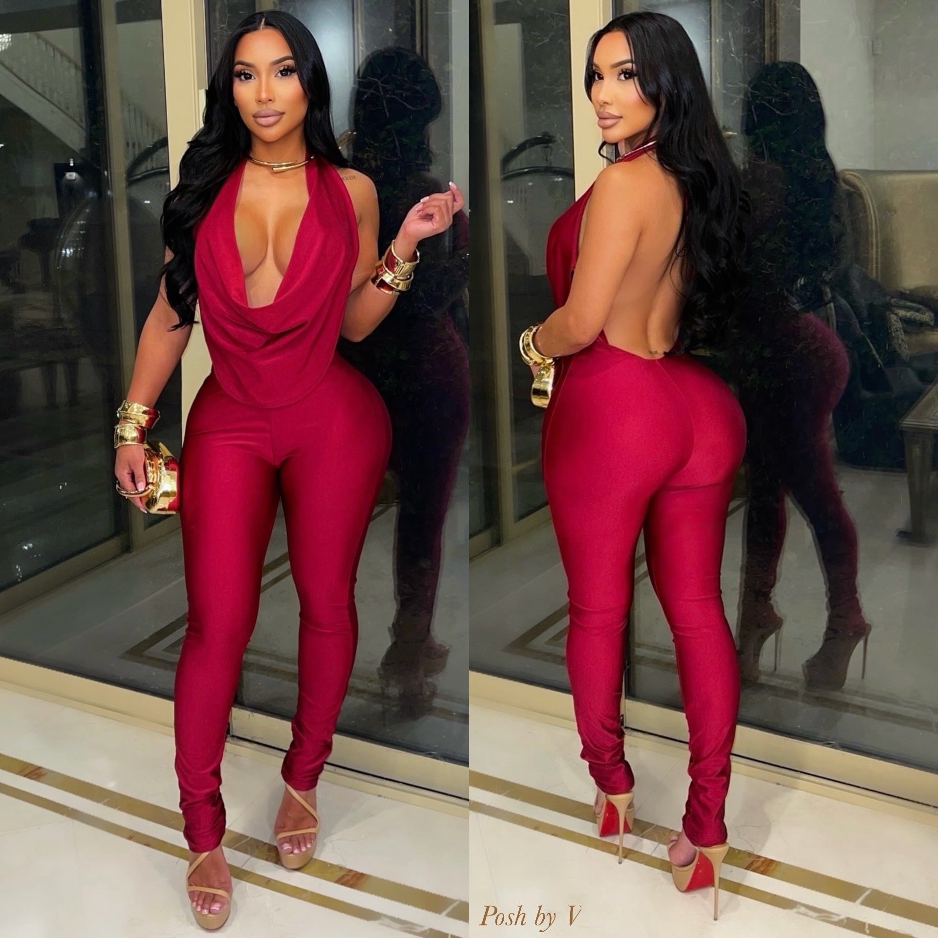 Shera cowl jumpsuit (Wine)