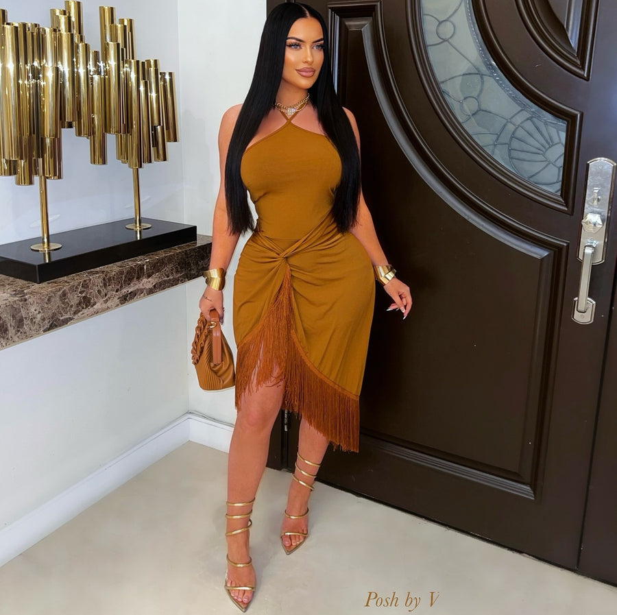 Santorini resort fringe dress (Brown)