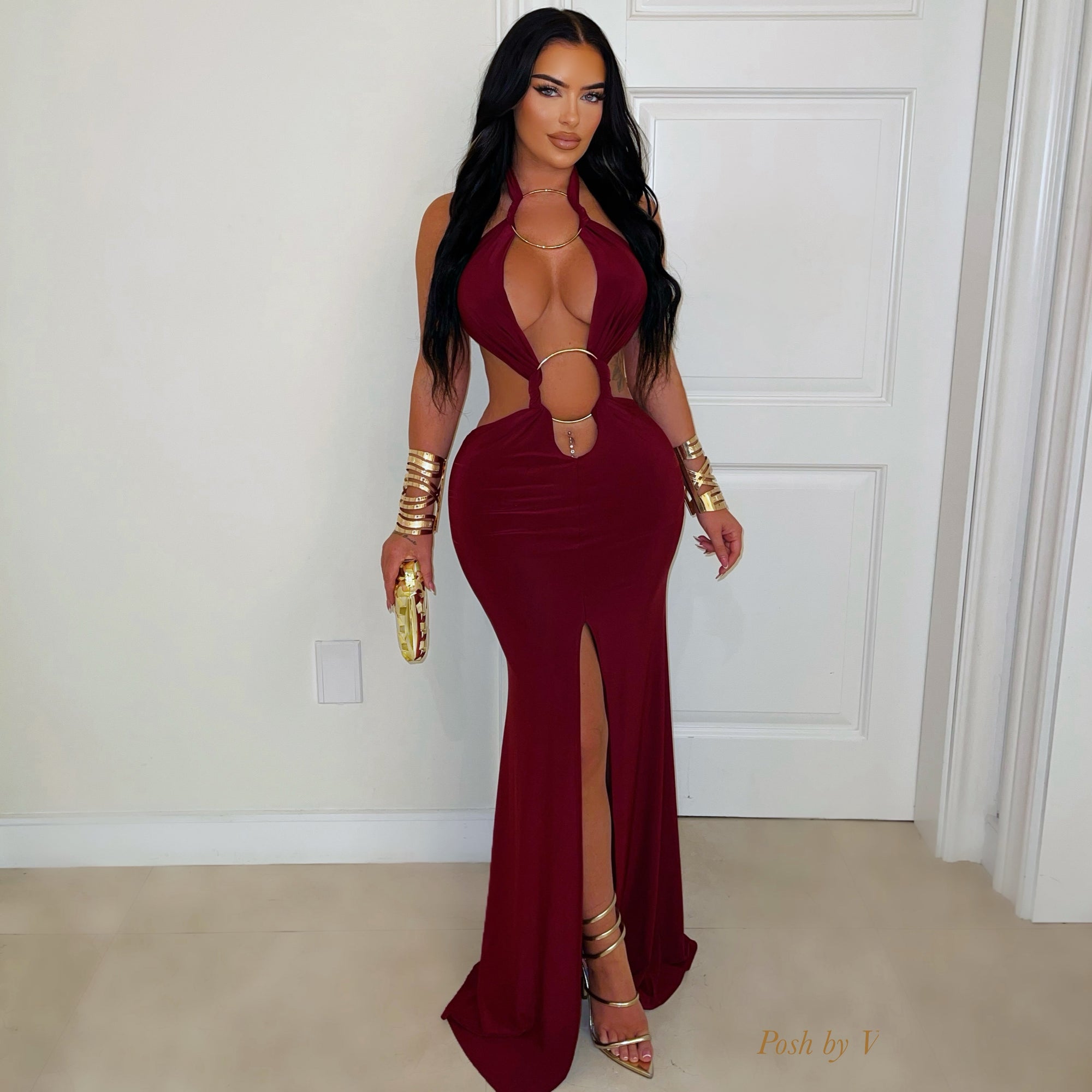 Aleen ring maxi dress (Wine/gold)