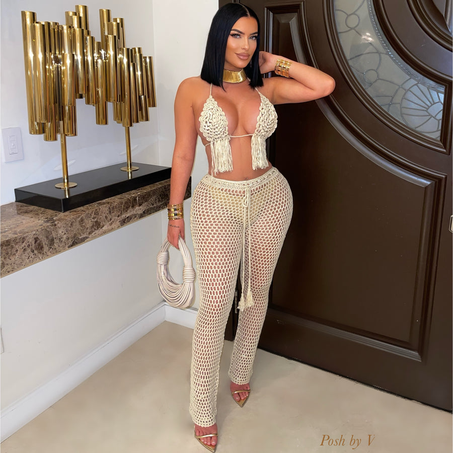 Bali crochet pants set (Beige)