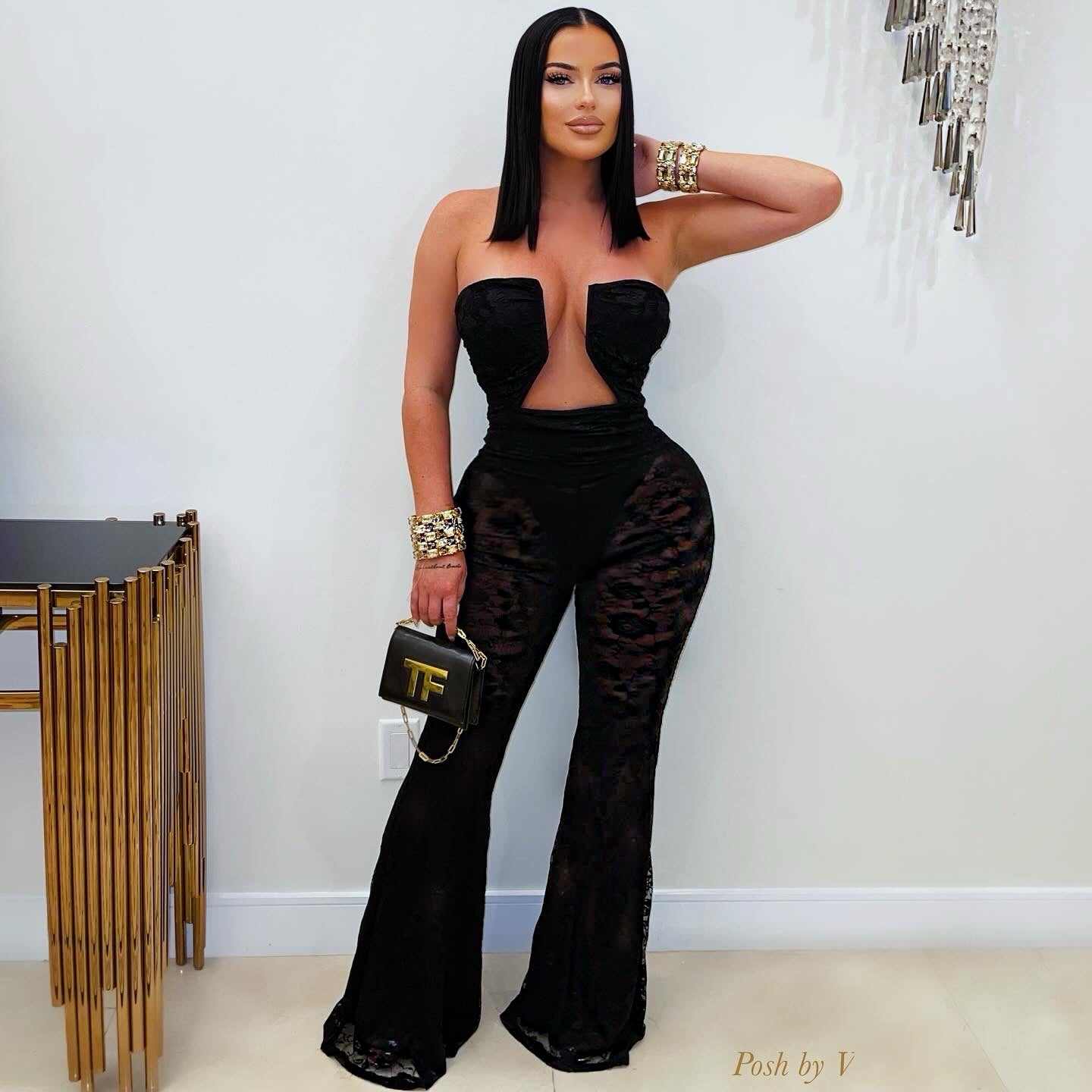 Thorne glam lace jumpsuit (Black)