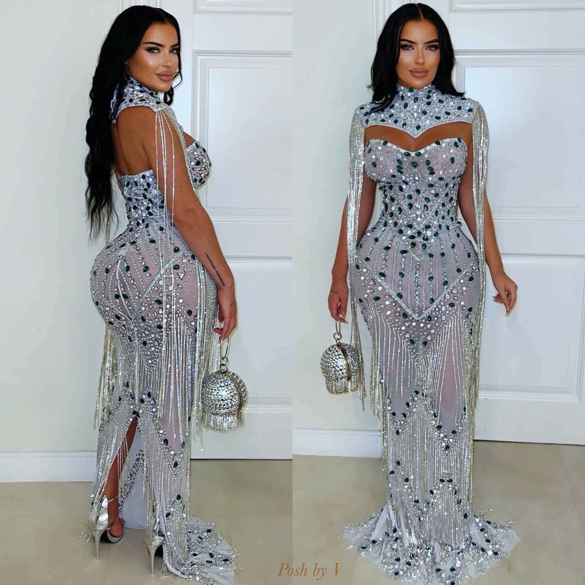 Xaliri crystal gown (White/Emerald)