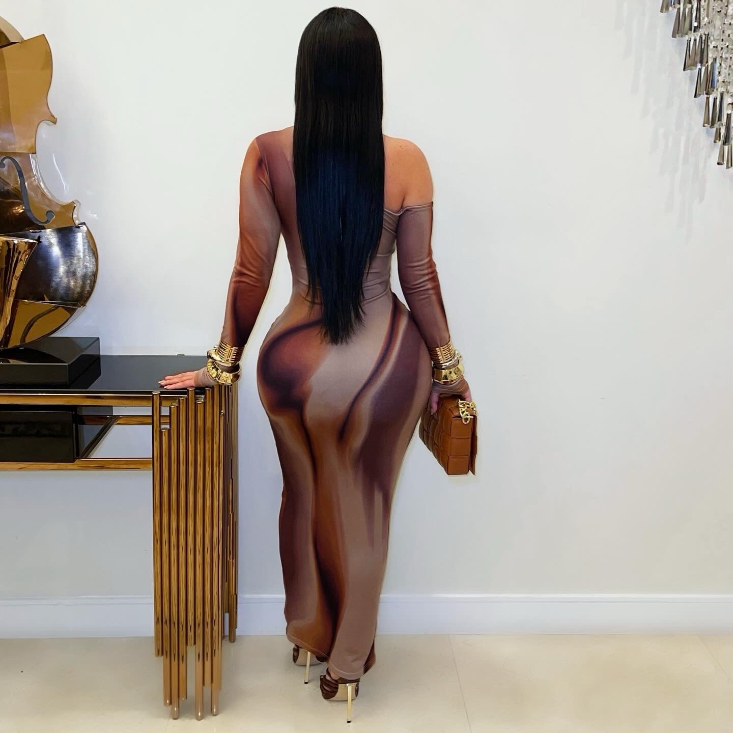 Mona midi dress (Brown multi)