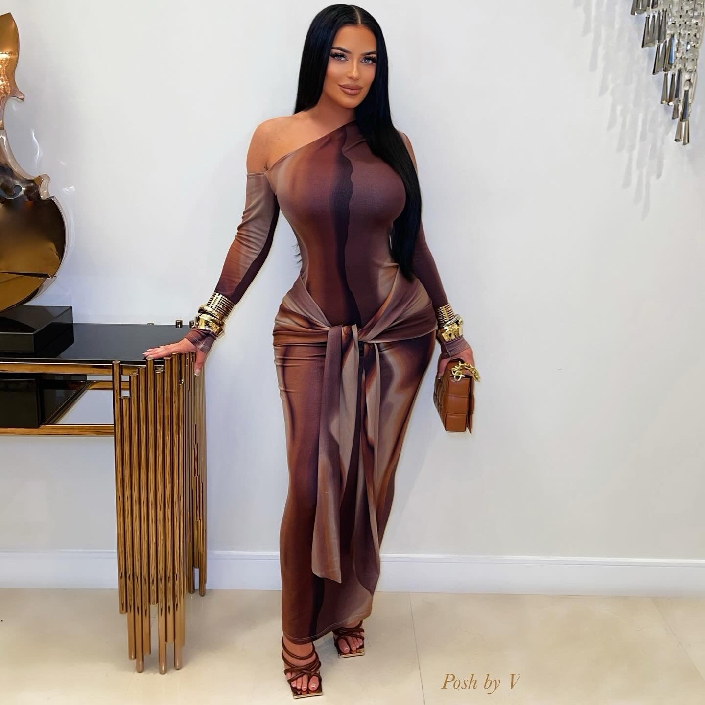 Mona midi dress (Brown multi)