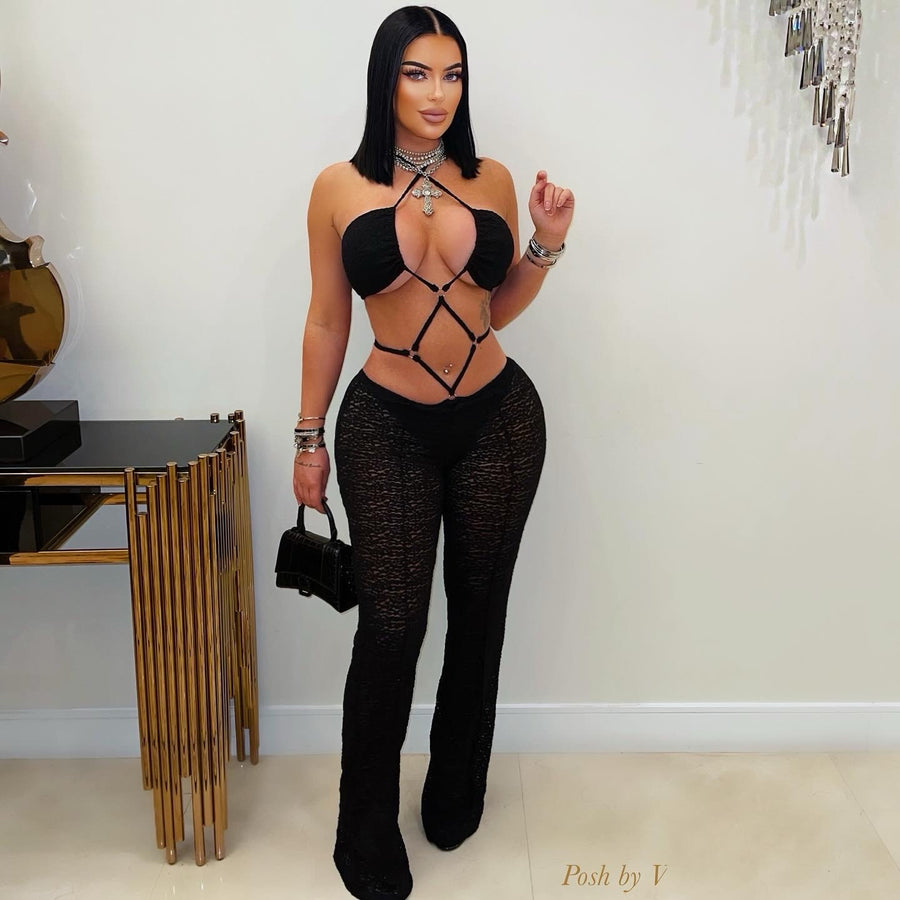 Bali caged lace jumpsuit (Black)