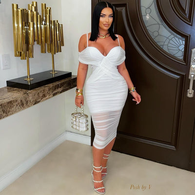 Kiara ruched midi dress (White)
