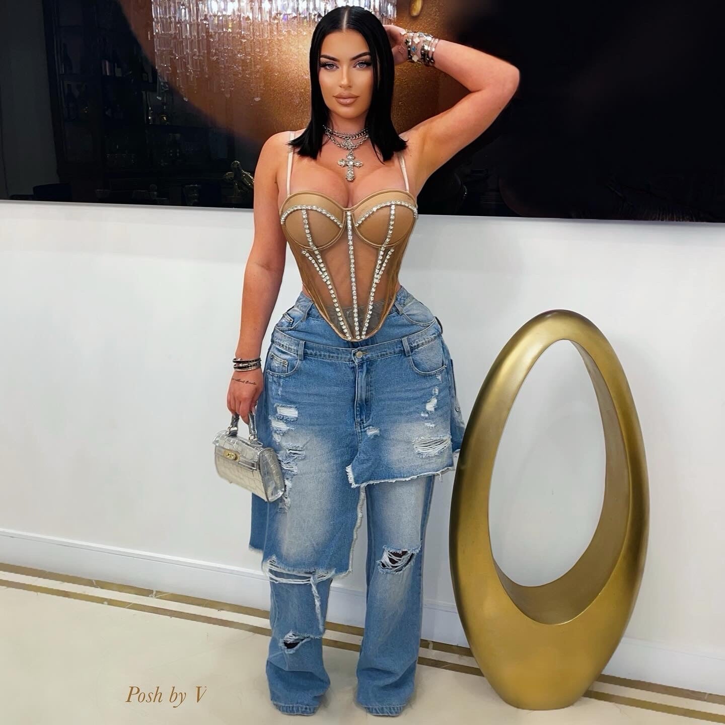 Telsi crystal corset (Nude/silver)