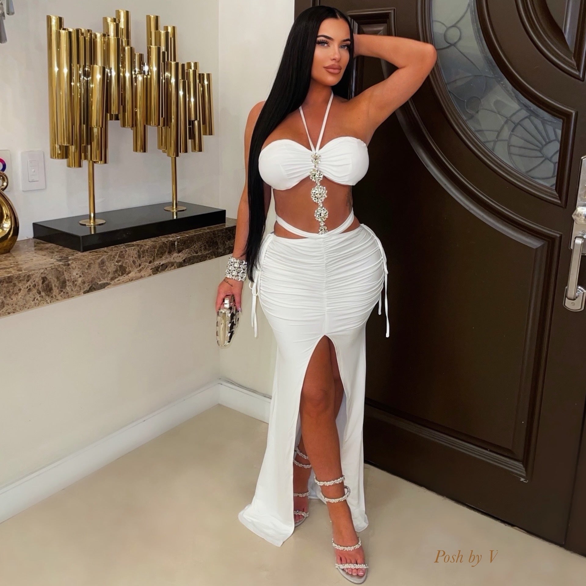 Tori crystal charm dress (White/silver)