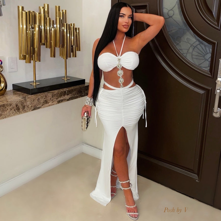 Tori crystal charm dress (White/silver)