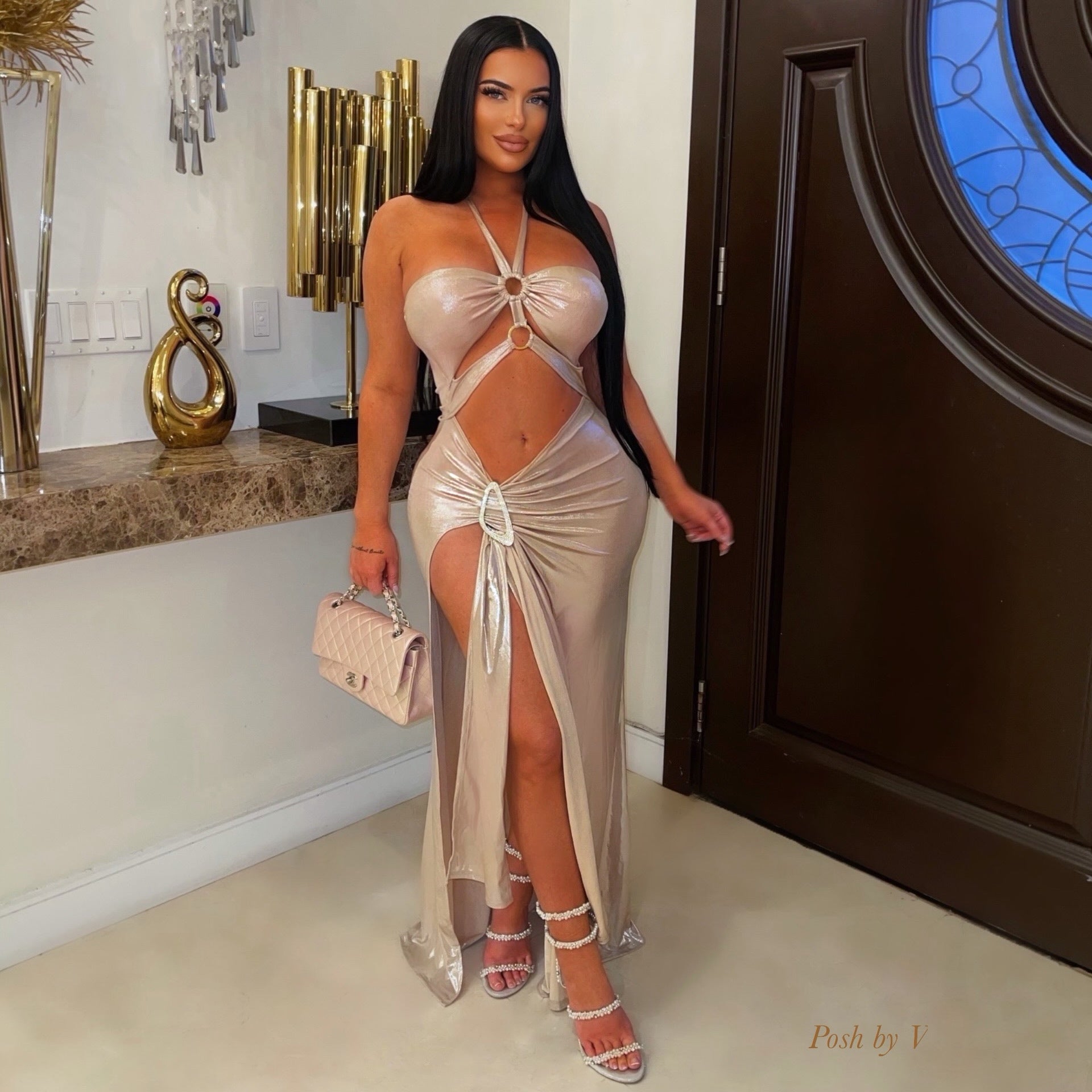 Esau metallic maxi dress (Champagne)