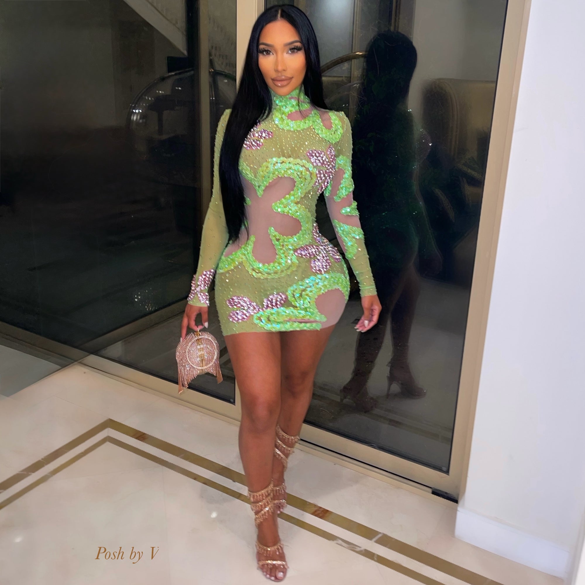 Viche glam mini dress (Lime/lilac)
