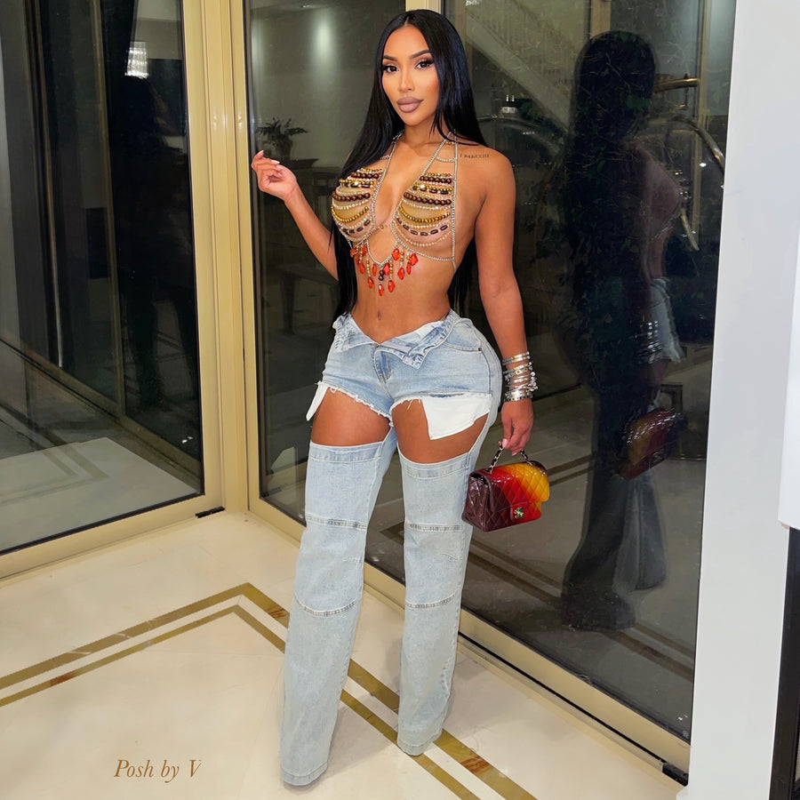 Bria beaded top (Red/brown/silver)