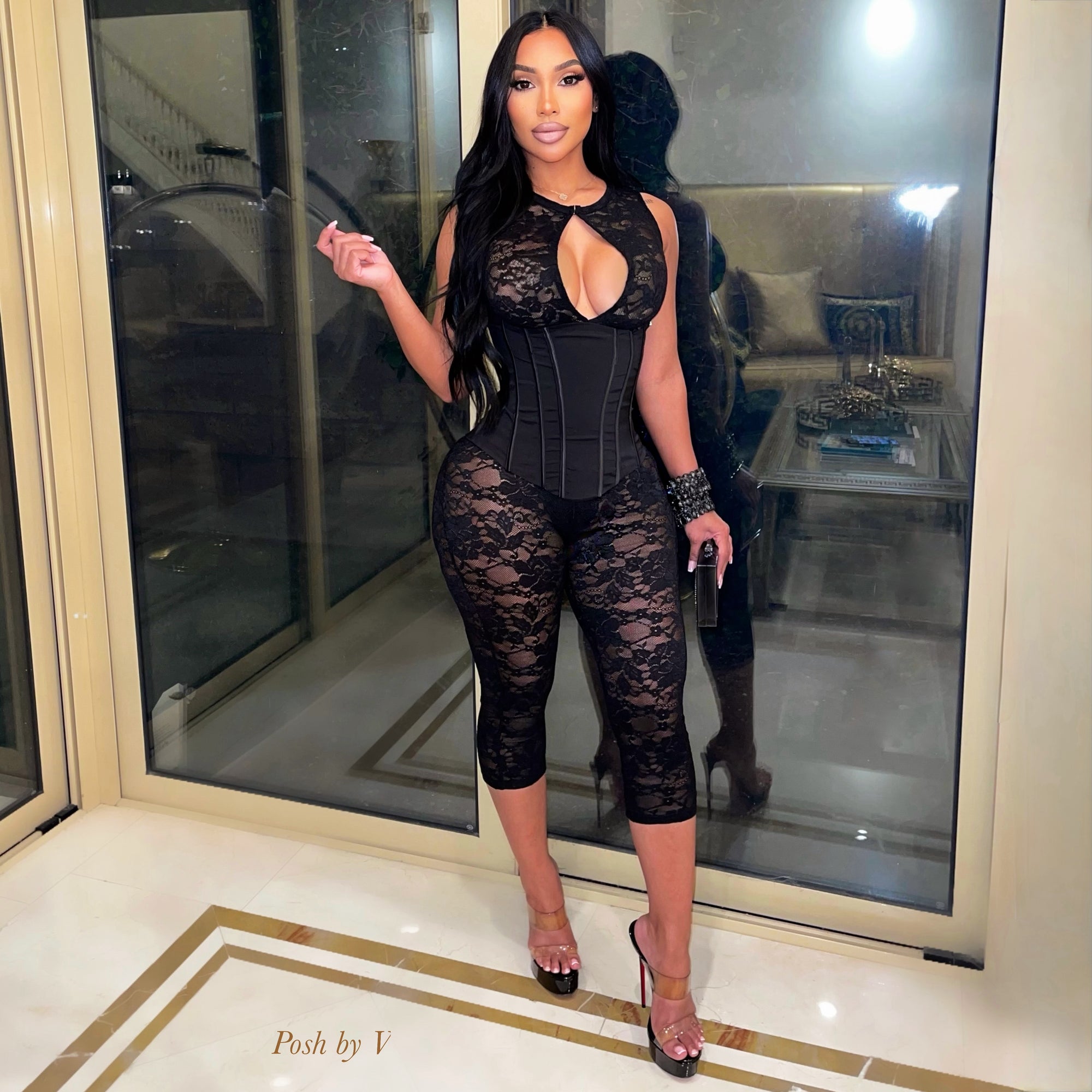 Gala lace corset jumpsuit (Black)