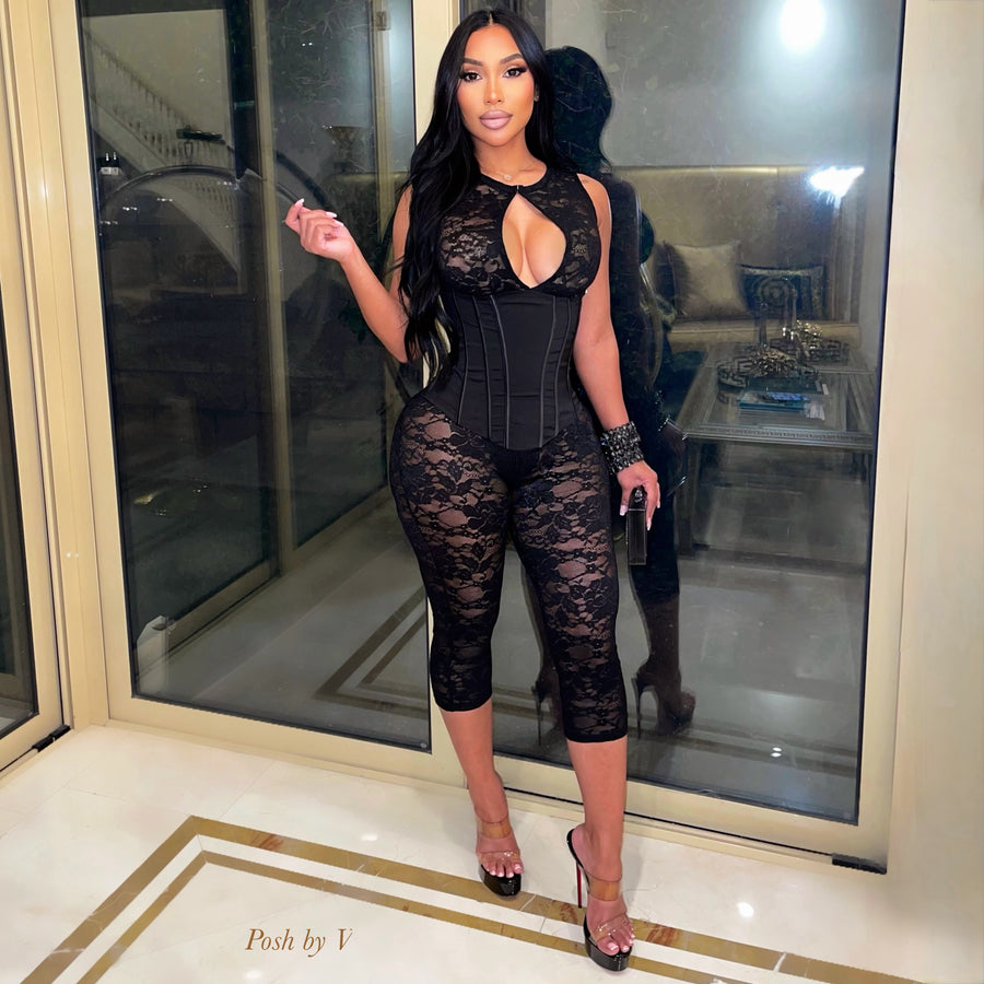 Gala lace corset jumpsuit (Black)