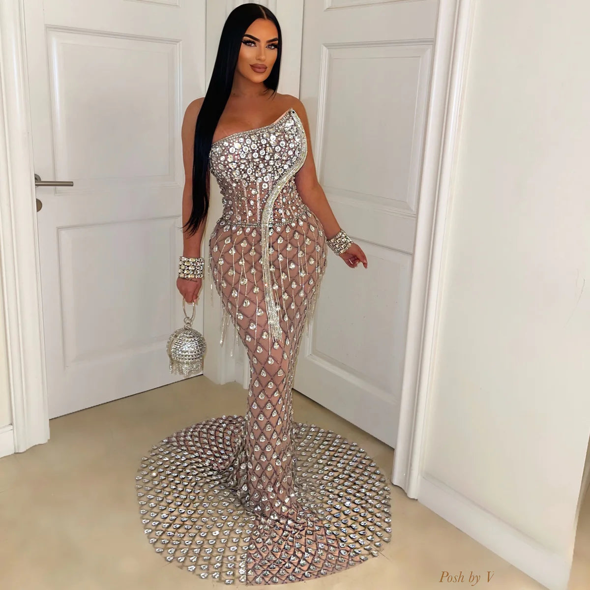 Divine mermaid crystal gown (Nude/Silver)