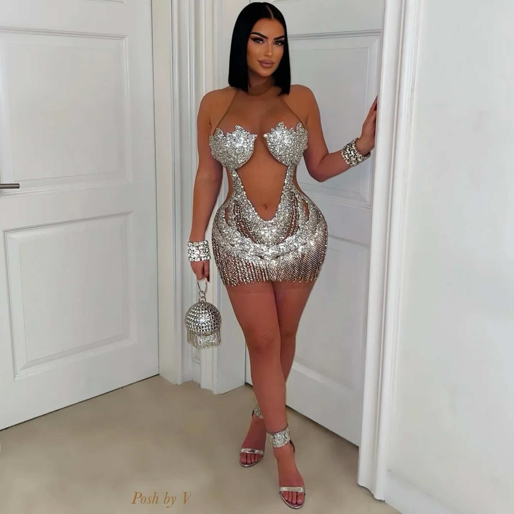 Khloe crystal glam dress (Silver)