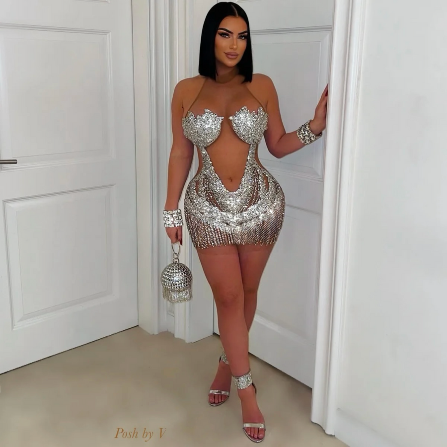 Khloe crystal glam dress (Silver)