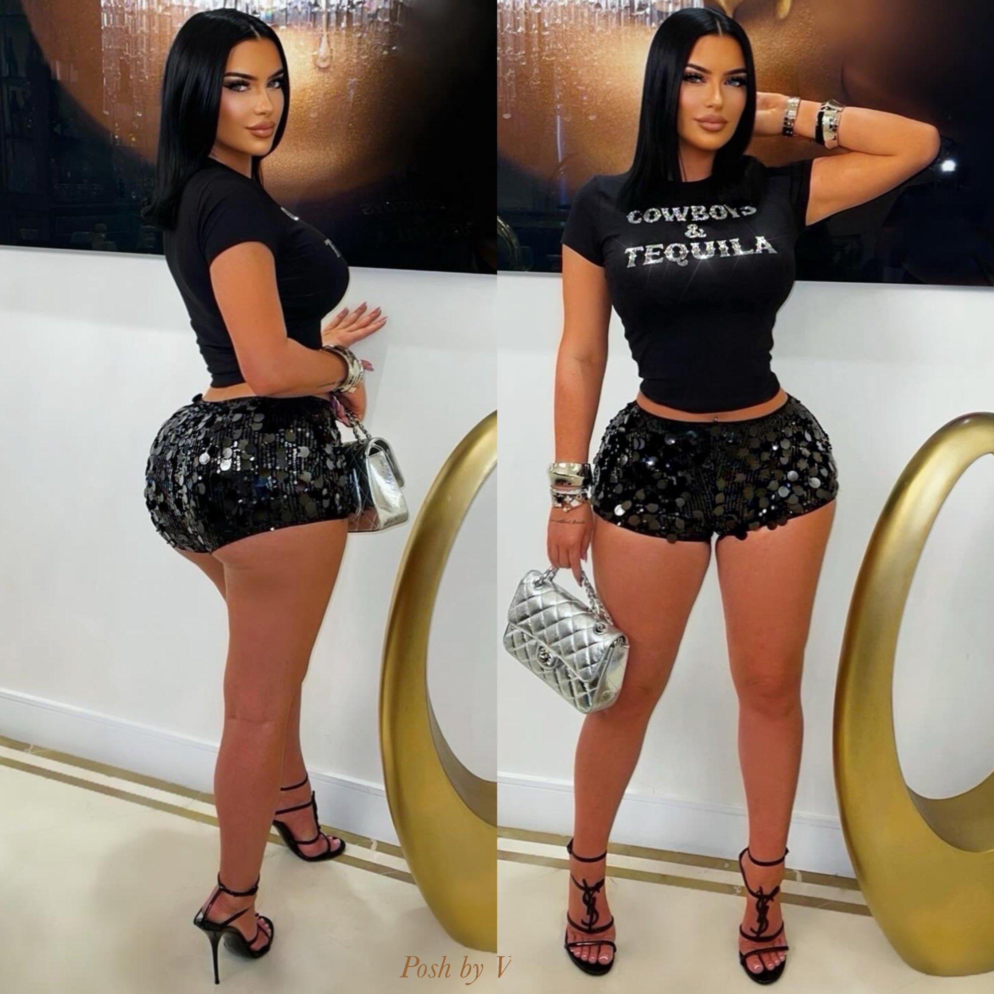 C&T glam shorts set (Silver)