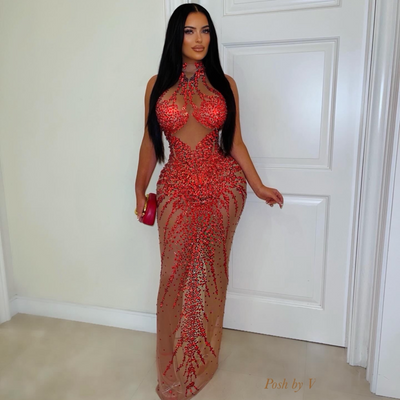Ferrea glam crystal dress (Red)