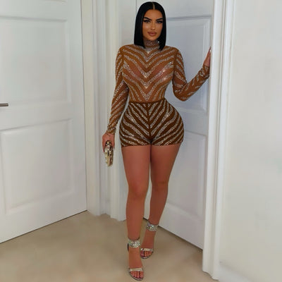 Gabriel crystal romper (Brown/silver)