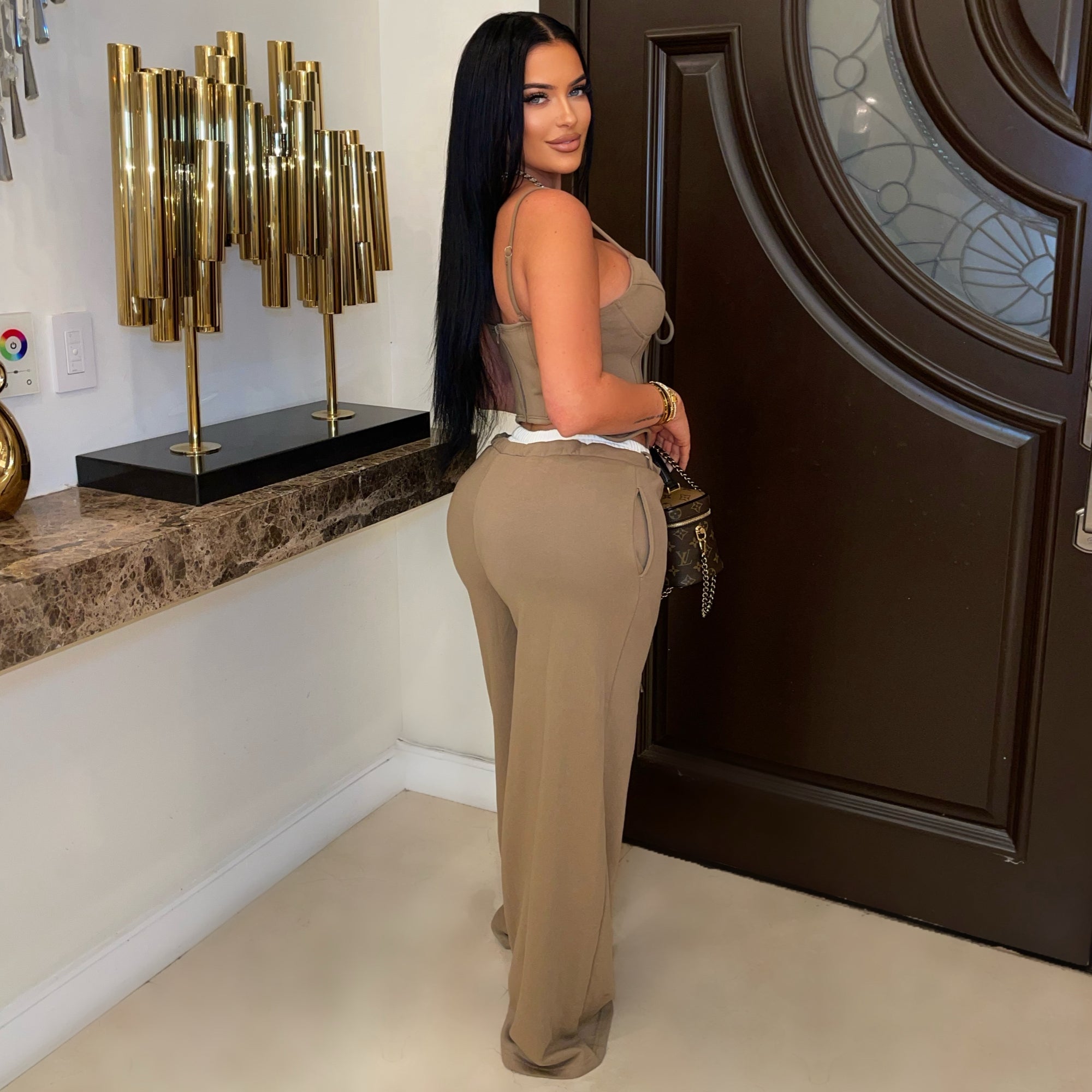 Sola corset lounge pants set (Taupe/white)