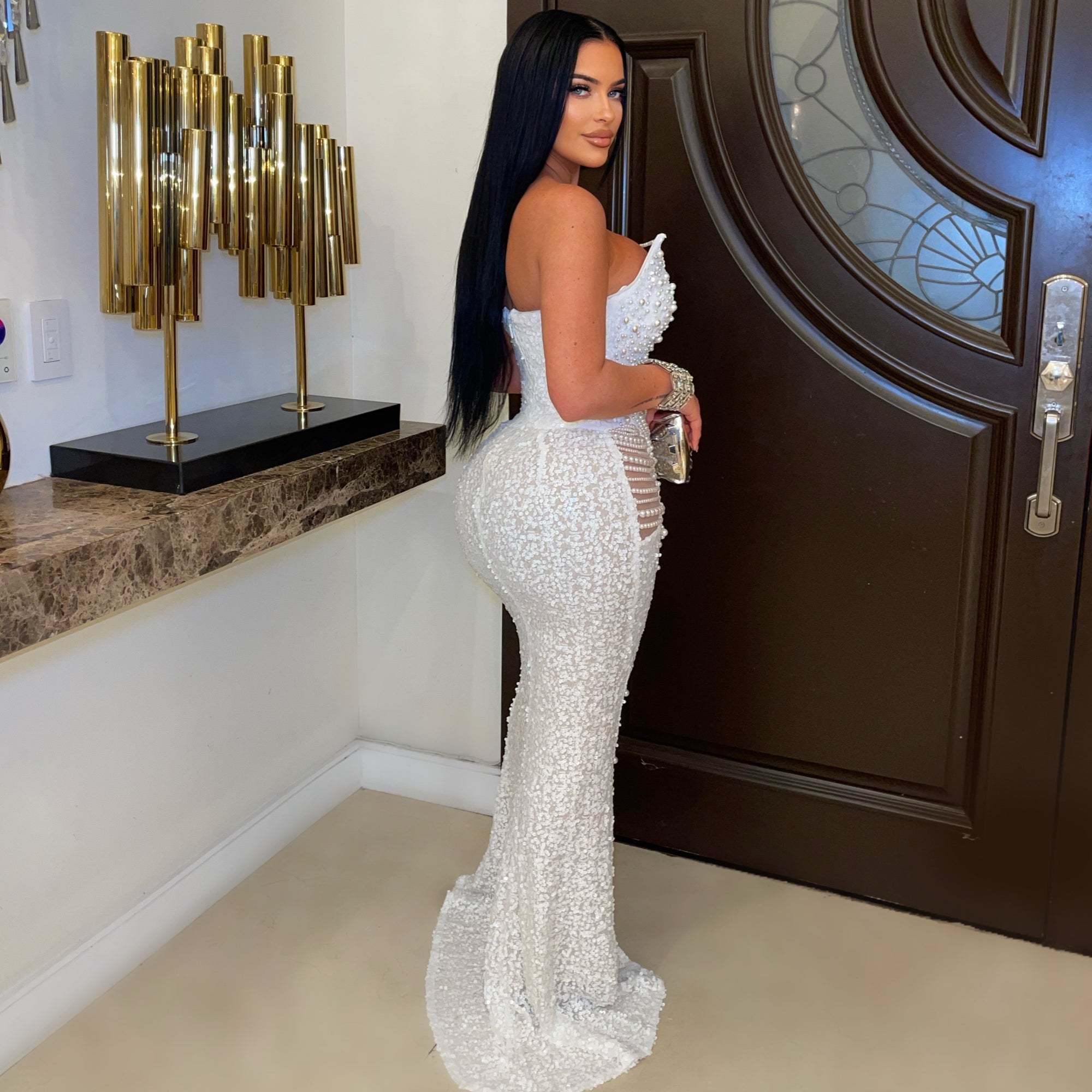 Allure pearl glam dress (White)