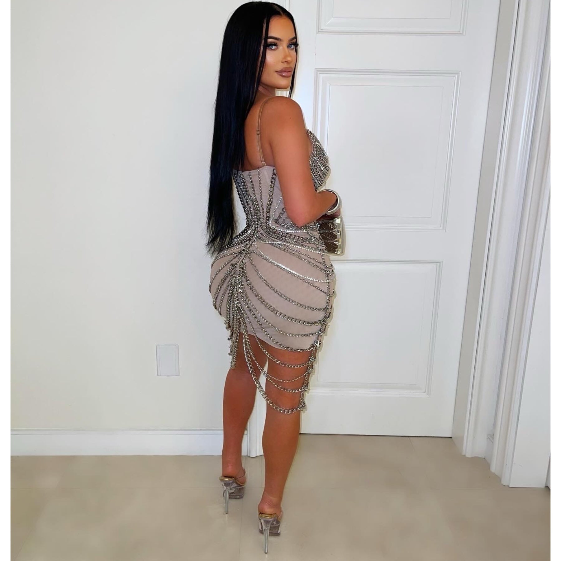 Aura chain crystal glam dress (Silver)