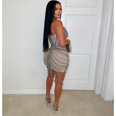 Aura chain crystal glam dress (Silver)