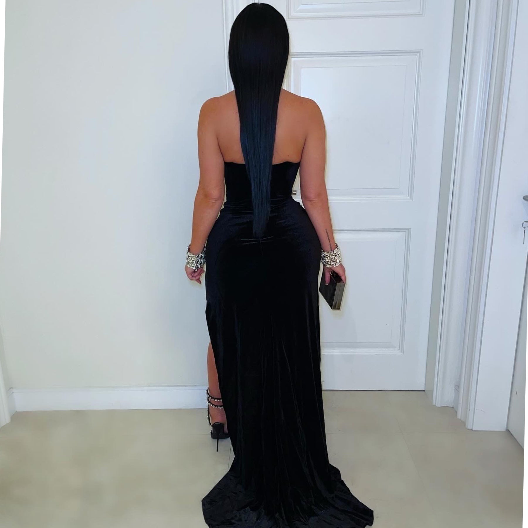 Heidi velvet crystal dress (Black/silver)