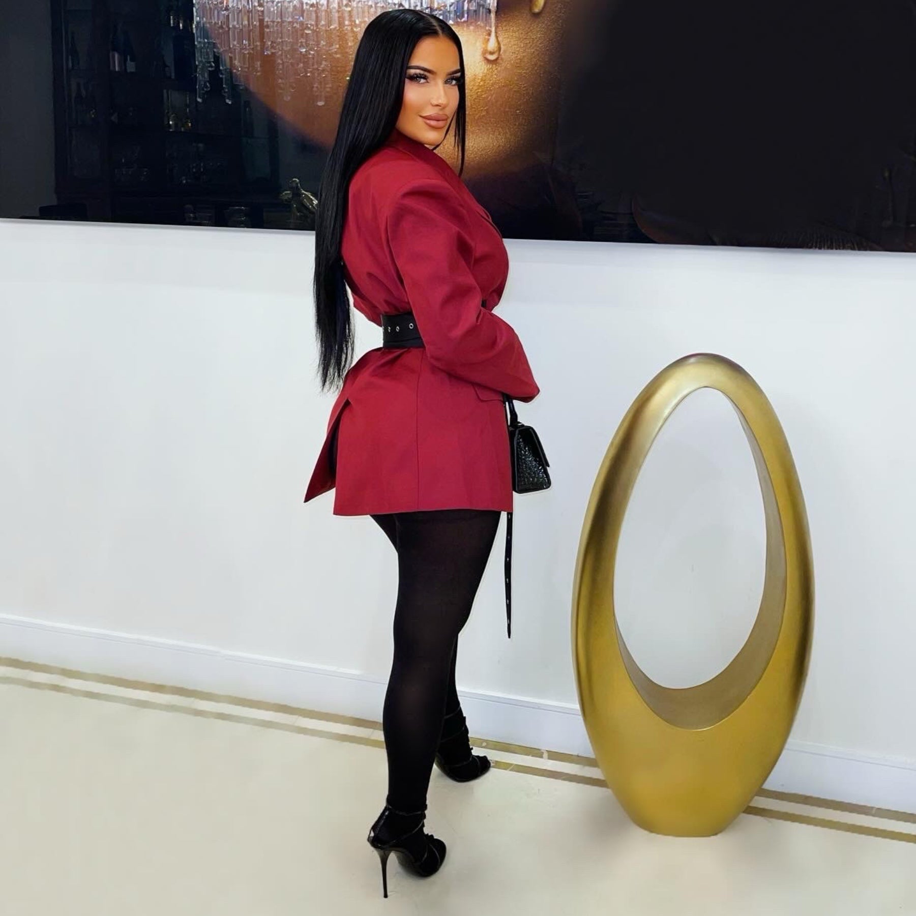 Kaliz belted blazer dress (Burgundy/black)