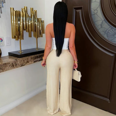 Maui linen pants set (Beige/ivory)