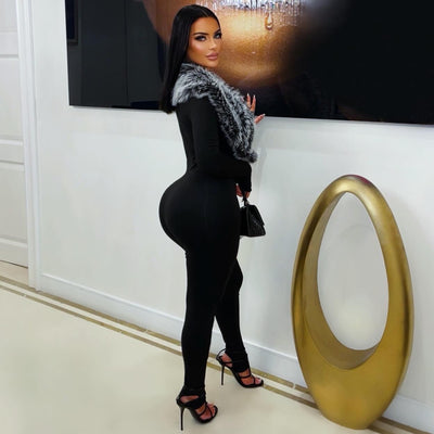 Fayla fur jumpsuit (Black/grey)