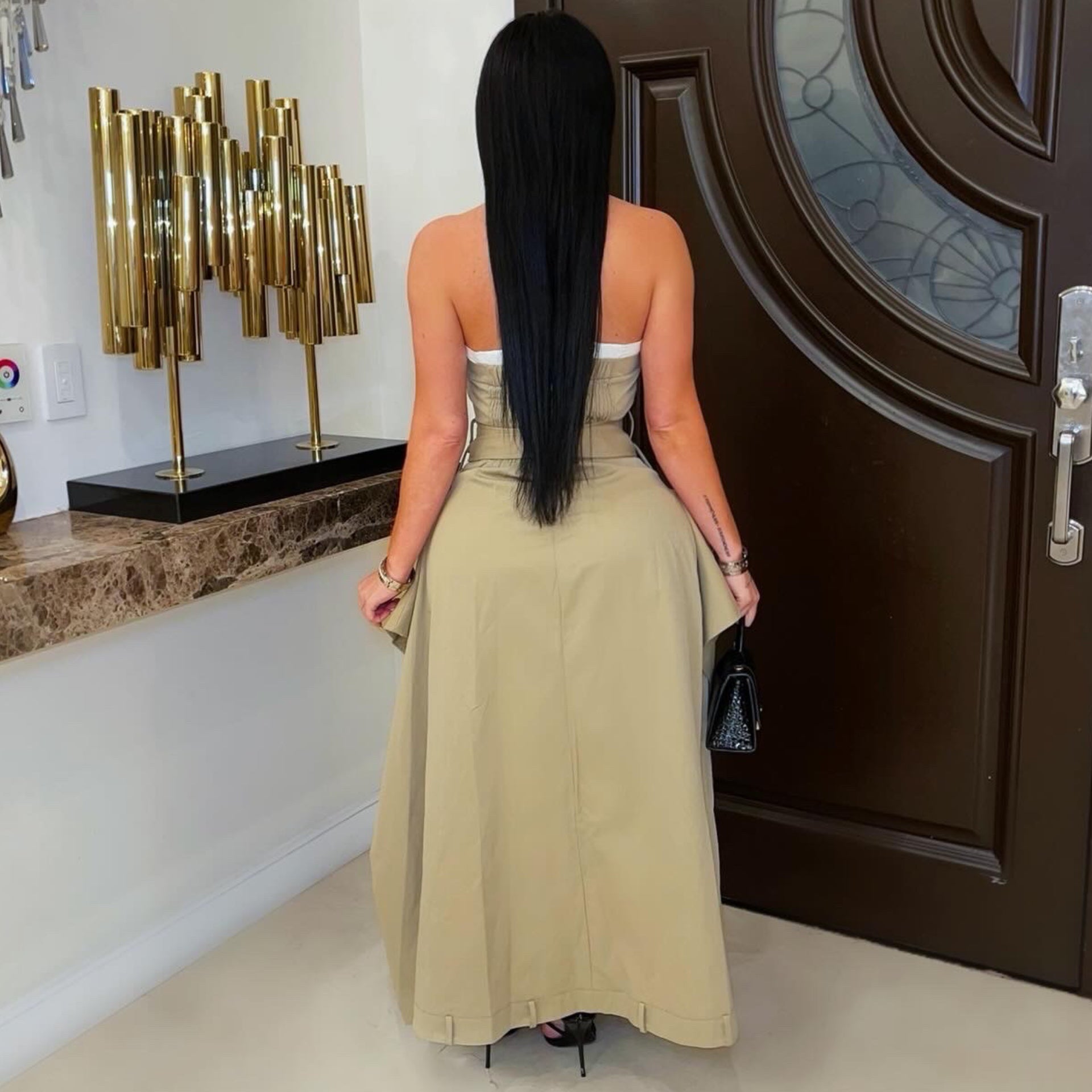 Azalle belted maxi dress (Khaki/white)