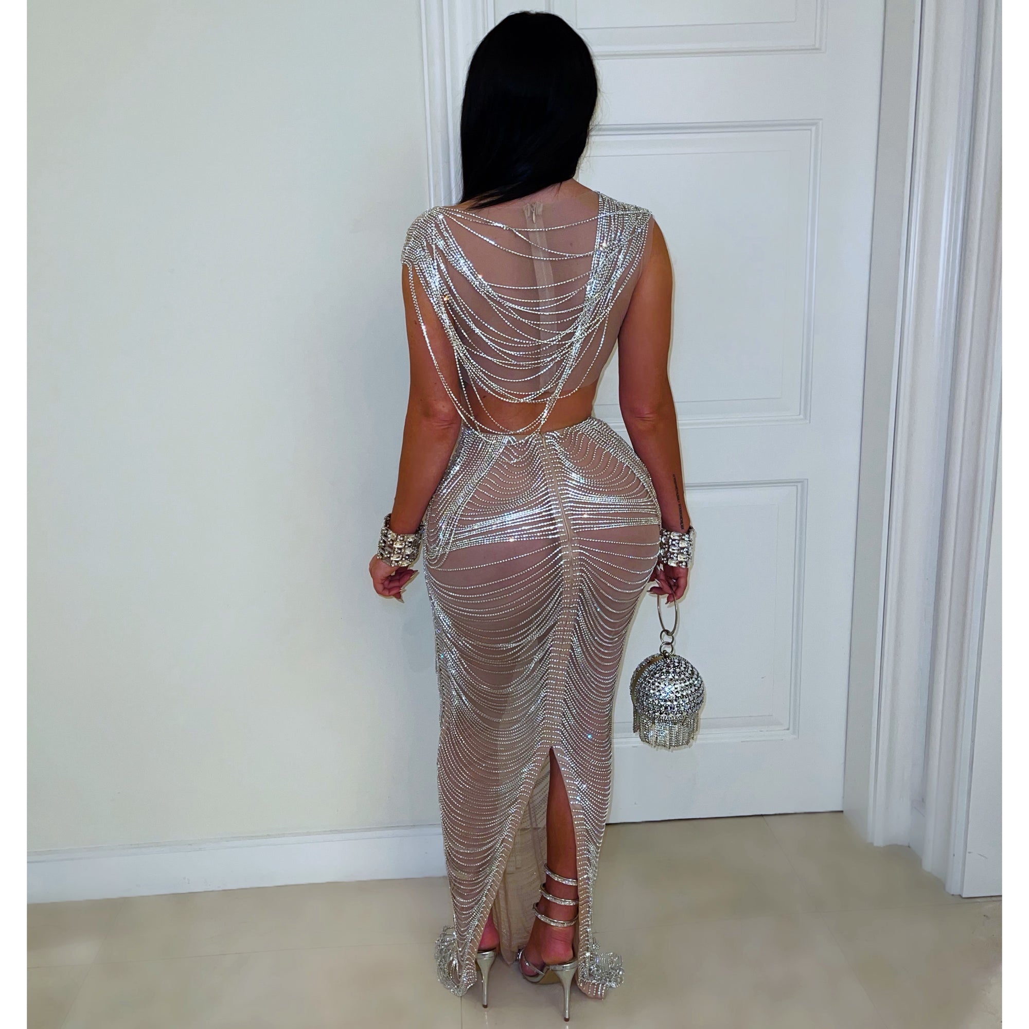 Euphoria crystal chain skirt set (Nude/Silver)